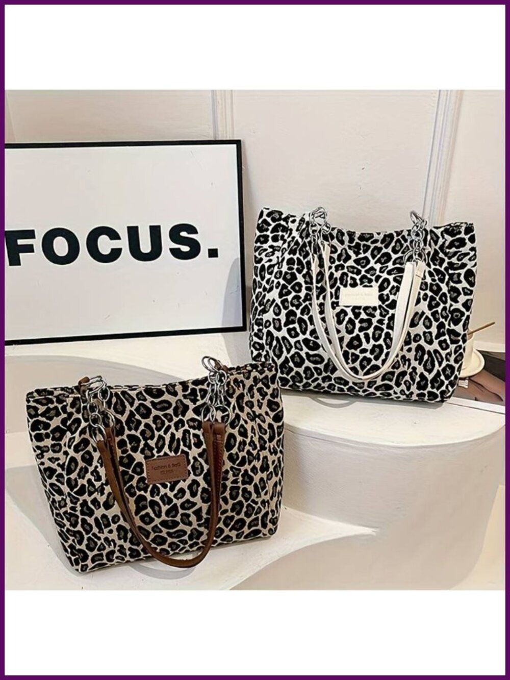 Leopard Pattern Corduroy Shoulder Bag Crossbody Handbag Large Capacity